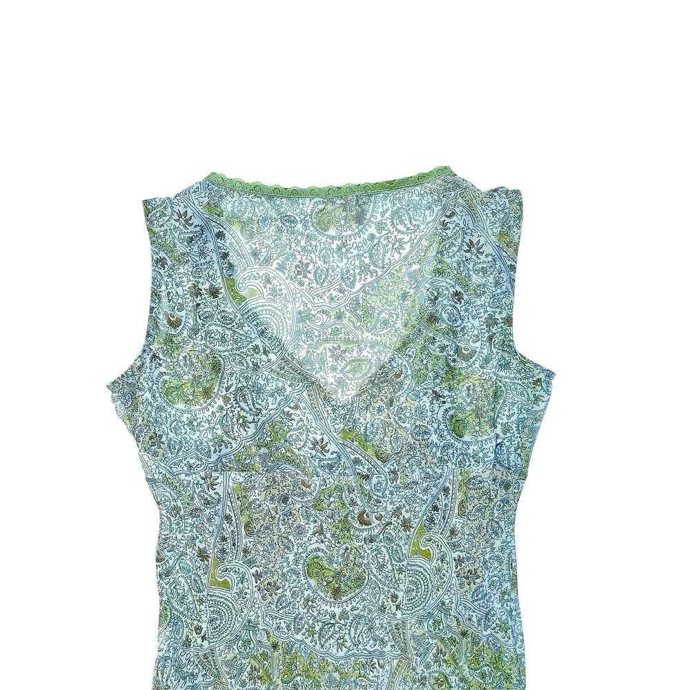 Vintage Y2K Green Paisley Mesh Overlay Slip Midi Dress Fairycore Boho Resort EUC - Picture 13 of 16
